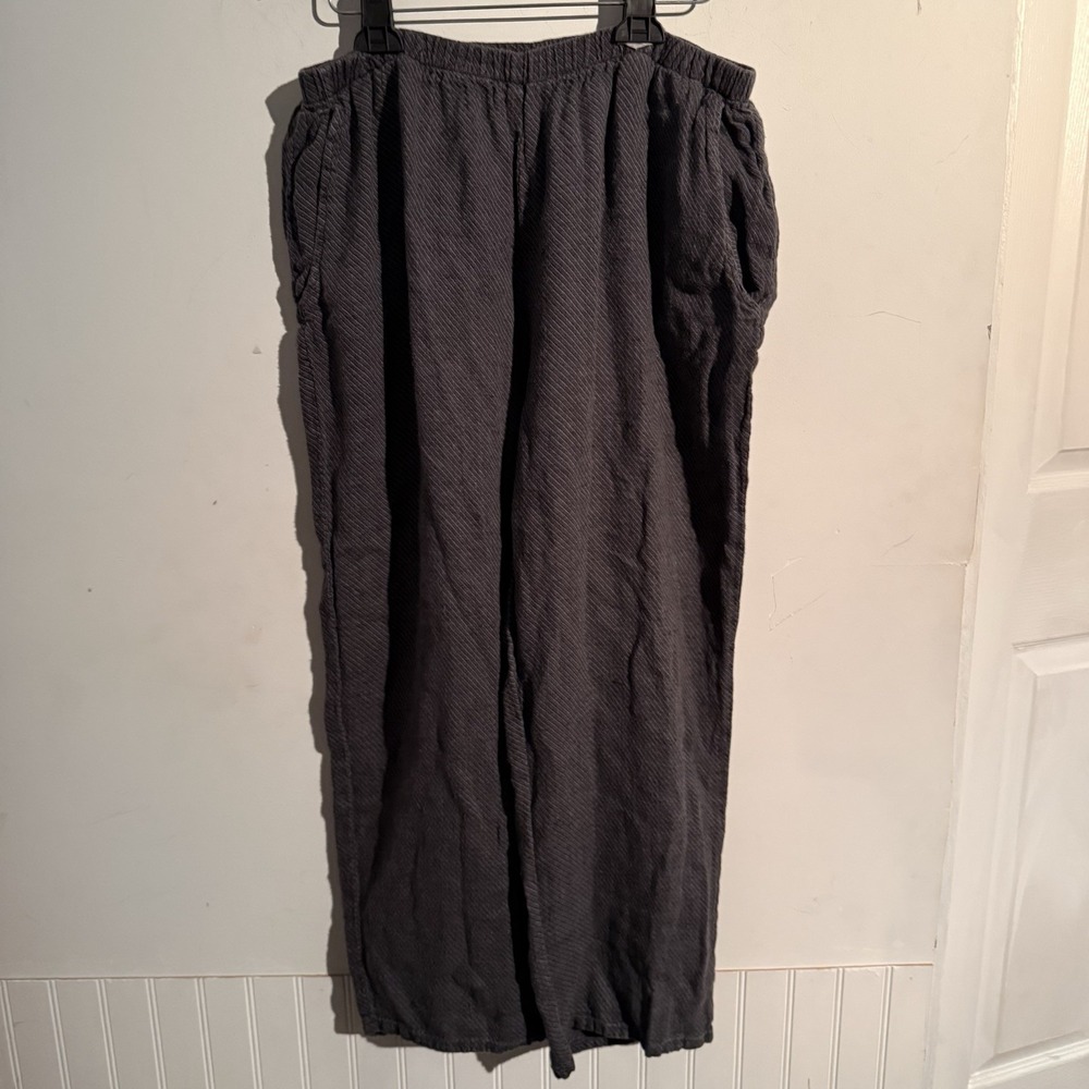 FLAX 100% Linen Wide-Leg Cropped Pants Medium Lagenlook Airy Travel Minimalist